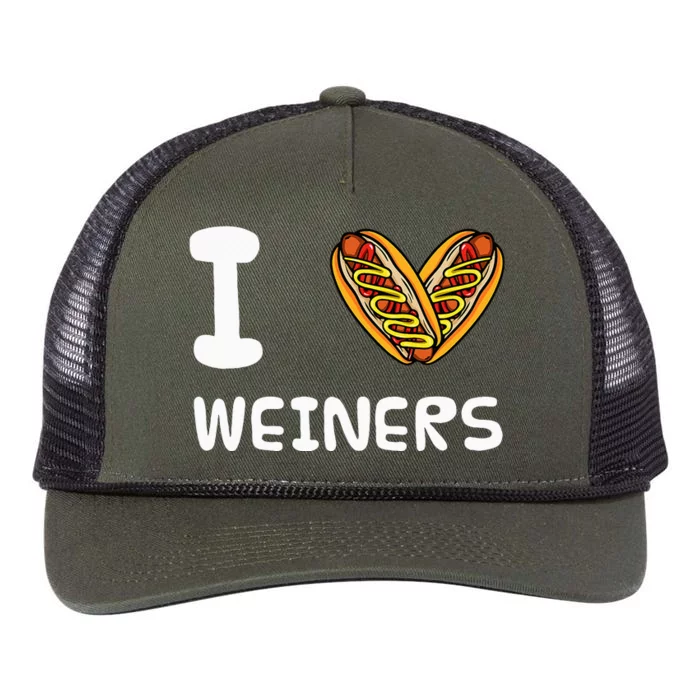 I Love Weiners Hotdogs Frankfurter Wiener Frank Sausage Bun Retro Rope Trucker Hat Cap