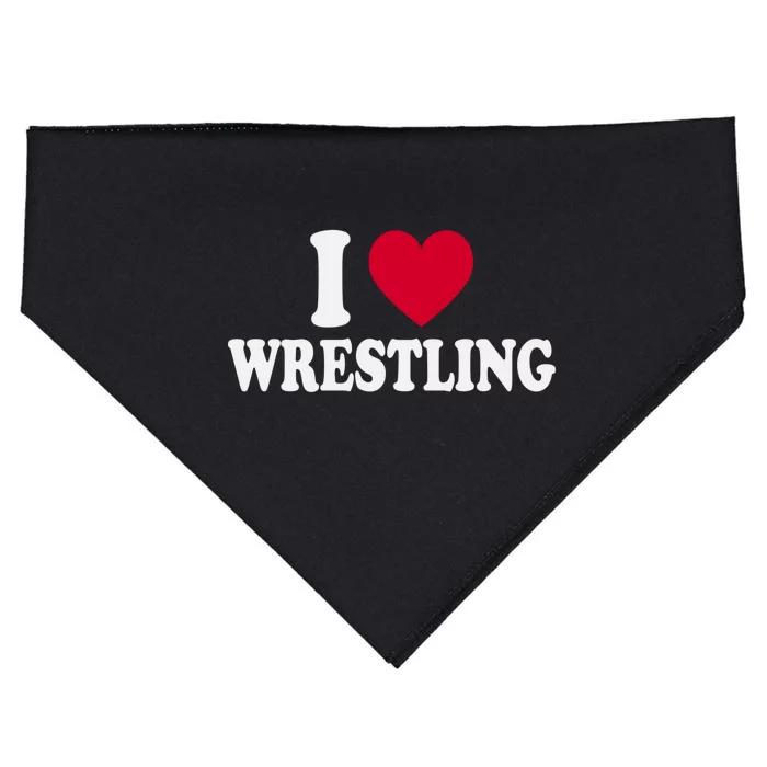 I Love Wrestling Heart Love Training Gift USA-Made Doggie Bandana