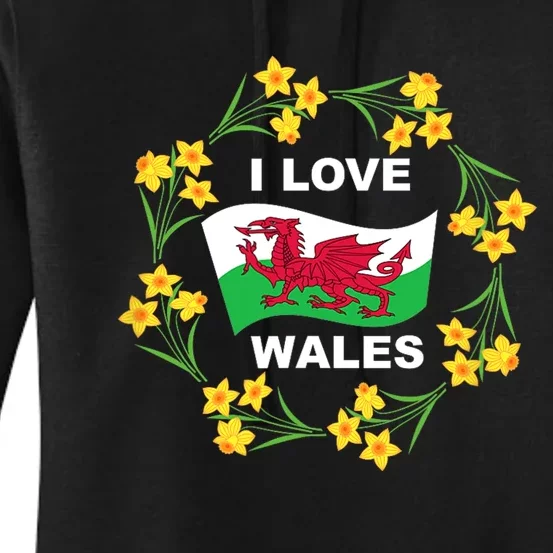 I Love Wales Welsh Dragon With Daffodils Women's Pullover Hoodie