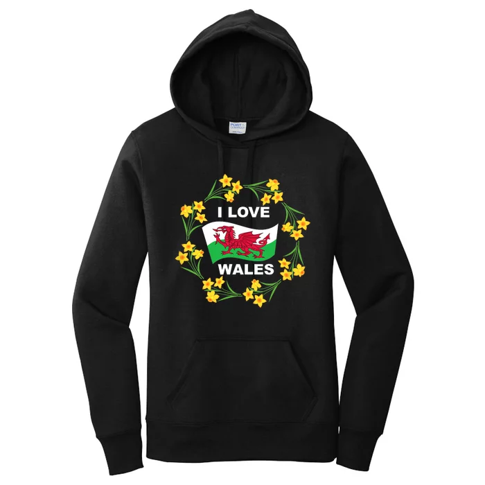 I Love Wales Welsh Dragon With Daffodils Women's Pullover Hoodie