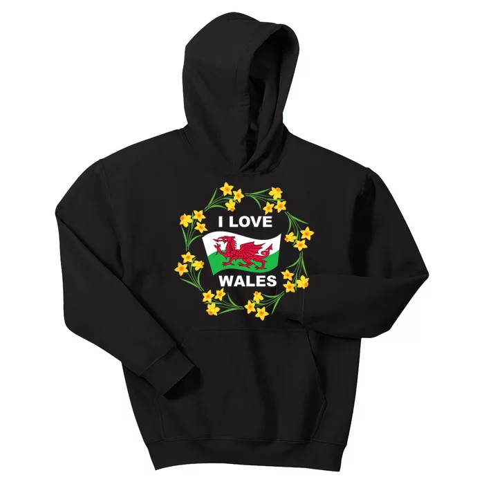 I Love Wales Welsh Dragon With Daffodils Kids Hoodie