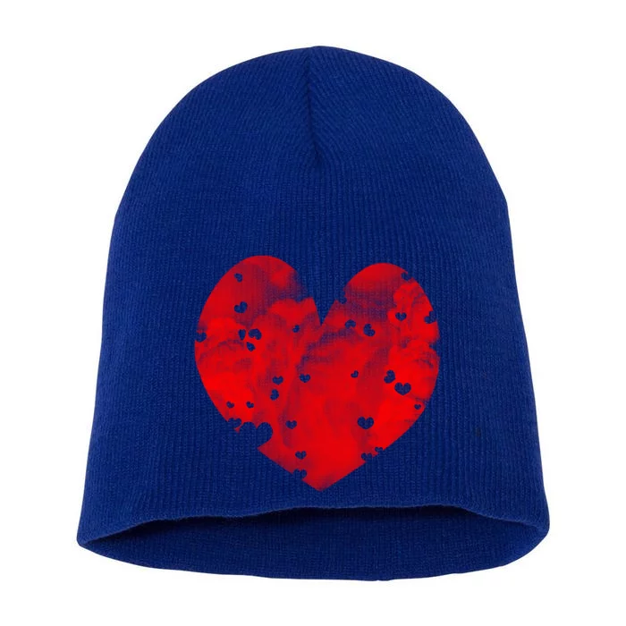 I Love You Cloudy Red Heart Distressed Valentines Day Gift Short Acrylic Beanie