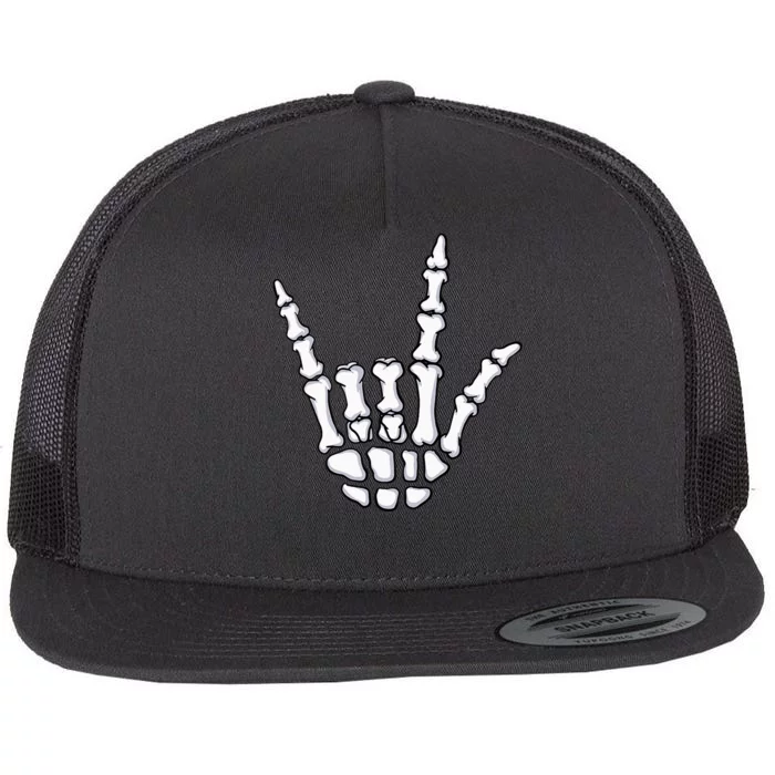 I Love You Sign Language Skeleton Hand ASL Halloween Flat Bill Trucker Hat