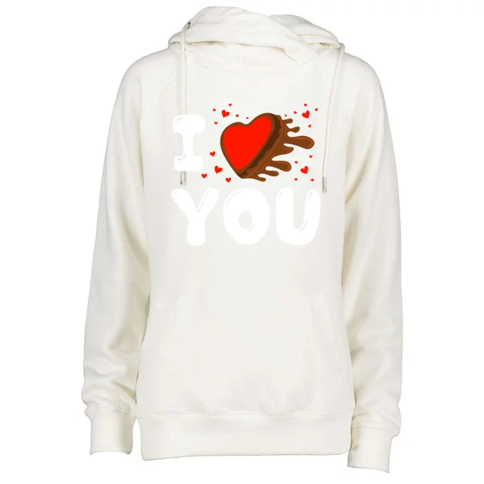 I Love You Heart Shape Covered With Chocolate Valentines Great Gift Womens Funnel Neck Pullover Hood