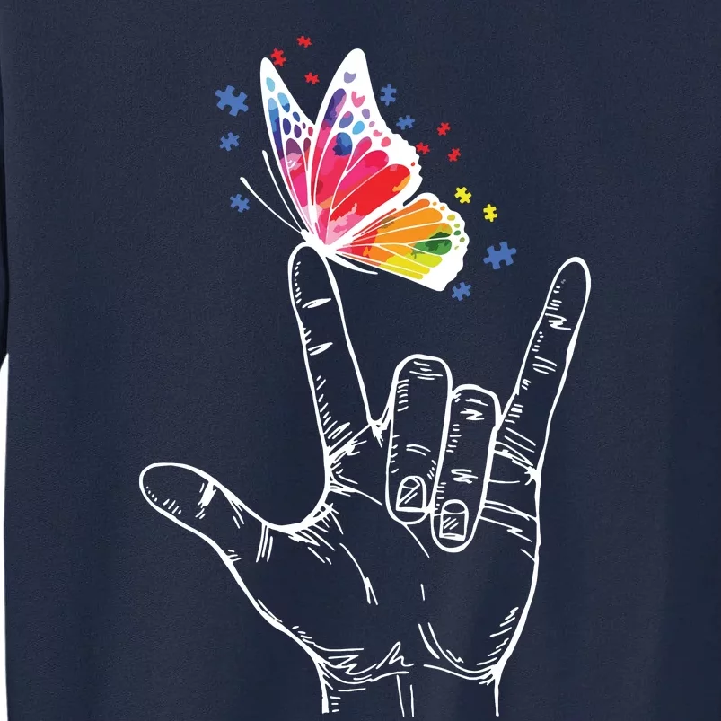 I Love You Hand Sign Language Butterfly Autism Awareness Tall Sweatshirt