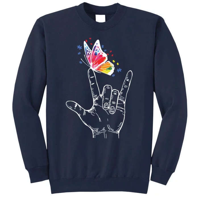 I Love You Hand Sign Language Butterfly Autism Awareness Tall Sweatshirt