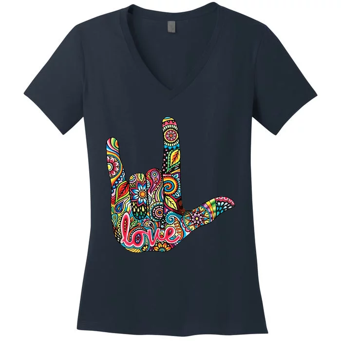 I Love You American Sign Language Gift Women's V-Neck T-Shirt