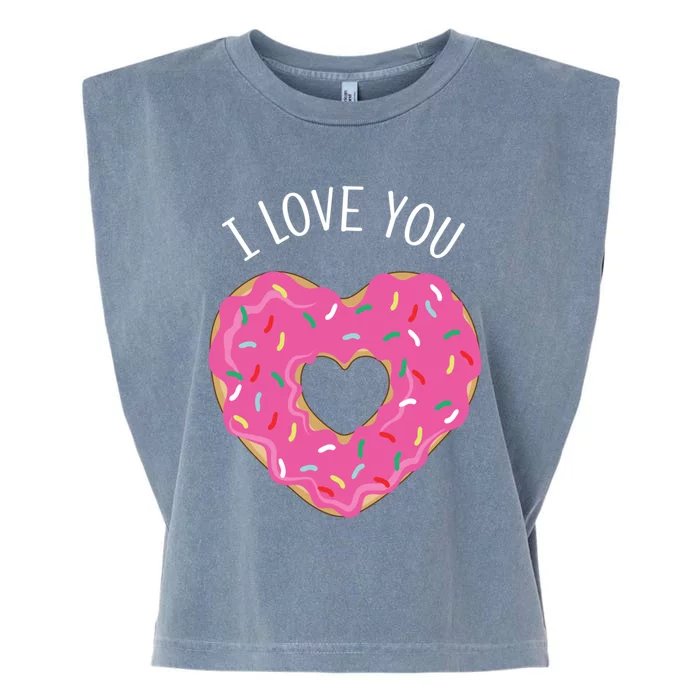 I Love You Valentine's Day Donut Heart Cute Gift Garment-Dyed Women's Muscle Tee