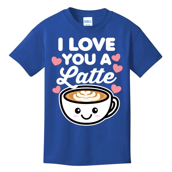 I Love You A Latte Coffee Hearts Valentine's Day White Text Gift Kids T-Shirt