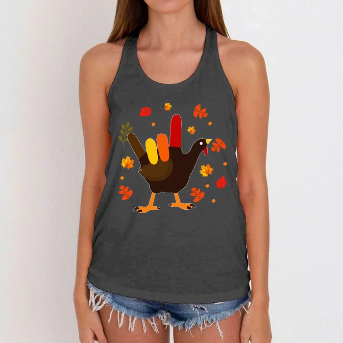 I Love You Hand Sign Turkey Cool ASL Thanksgiving Women's Knotted Racerback Tank