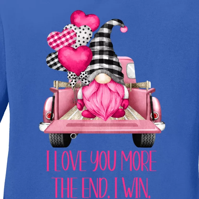 I Love You More Pink Gnome Truck Valentines Day Gift Ladies Long Sleeve Shirt