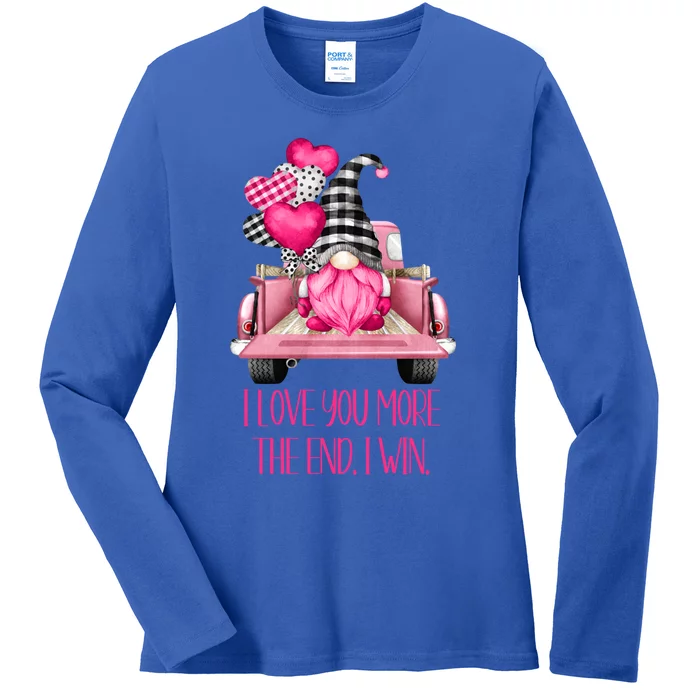 I Love You More Pink Gnome Truck Valentines Day Gift Ladies Long Sleeve Shirt