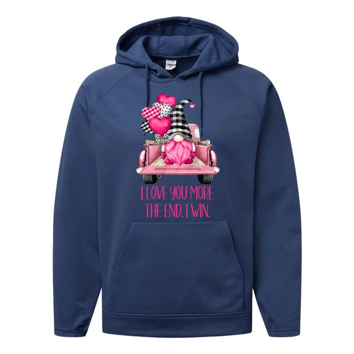 I Love You More Pink Gnome Truck Valentines Day Gift Performance Fleece Hoodie