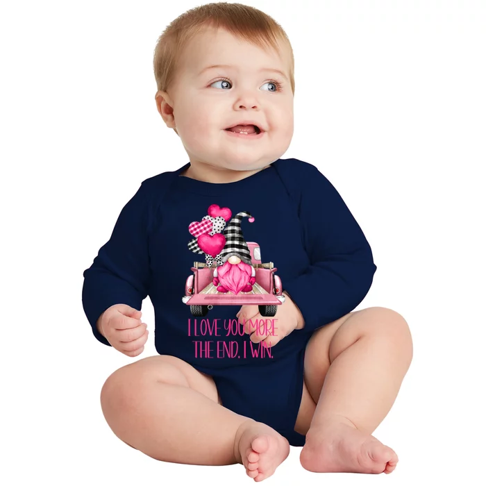 I Love You More Pink Gnome Truck Valentines Day Gift Baby Long Sleeve Bodysuit