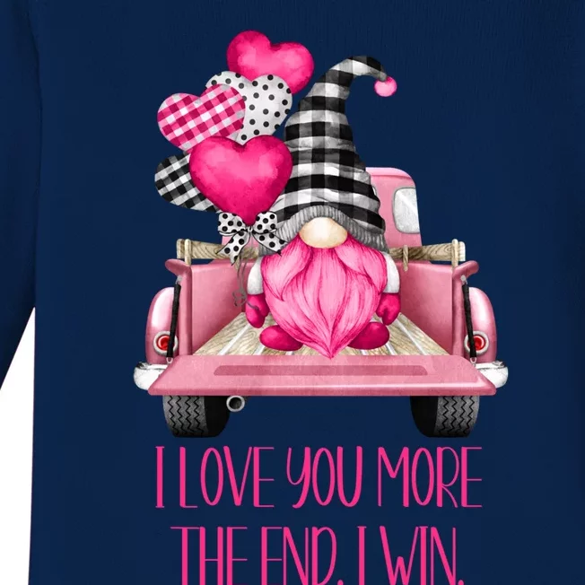 I Love You More Pink Gnome Truck Valentines Day Gift Baby Long Sleeve Bodysuit