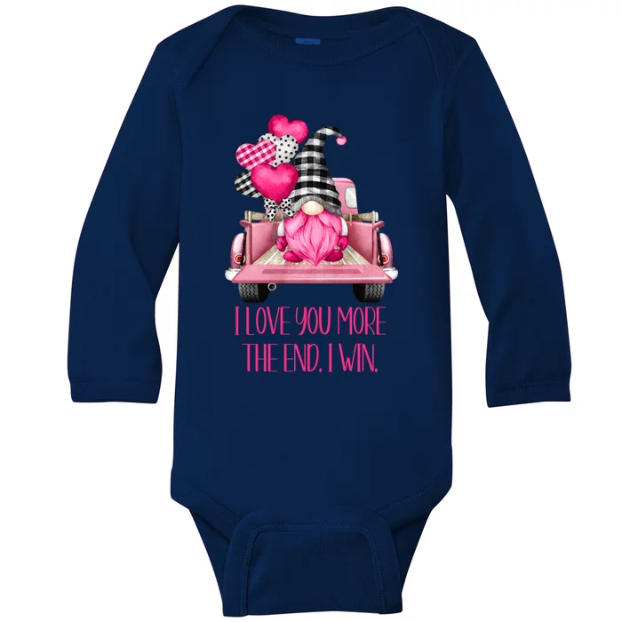 I Love You More Pink Gnome Truck Valentines Day Gift Baby Long Sleeve Bodysuit