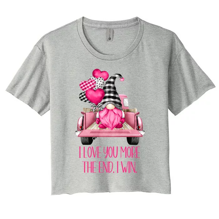 I Love You More Pink Gnome Truck Valentines Day Gift Women's Crop Top Tee