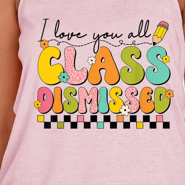 I Love You All Class Dismissed Retro Groovy Teacher Last Day Women's Knotted Racerback Tank