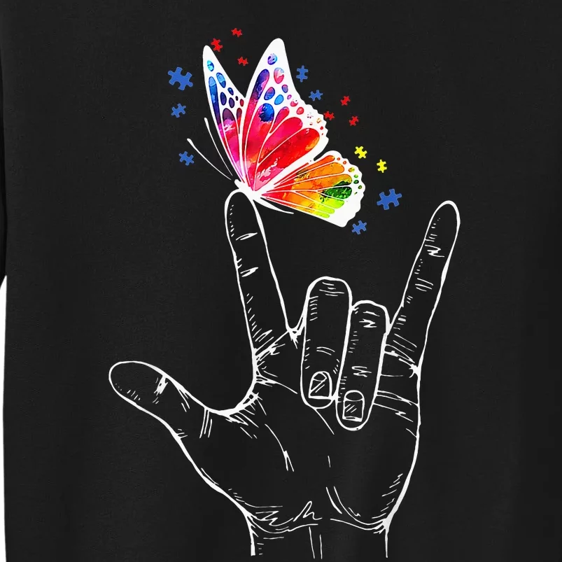 I Love You Hand Sign Language Butterfly Autism Awareness Tall Sweatshirt