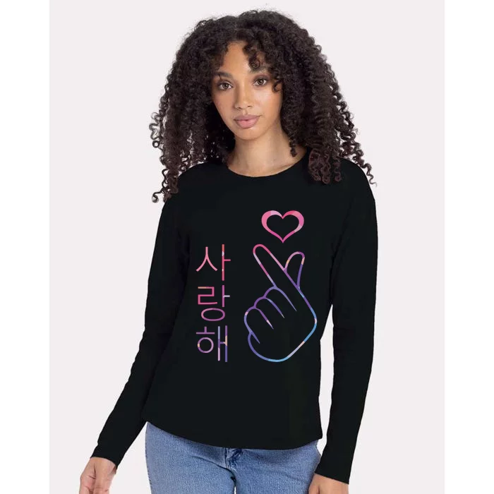 I Love You Saranghae Hand Heart Gesture Korean Pop KPop Womens Cotton Relaxed Long Sleeve T-Shirt