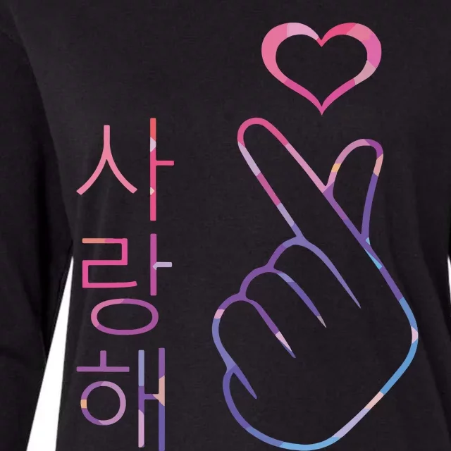 I Love You Saranghae Hand Heart Gesture Korean Pop KPop Womens Cotton Relaxed Long Sleeve T-Shirt