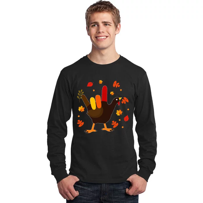 I Love You Hand Sign Turkey Cool ASL Thanksgiving Tall Long Sleeve T-Shirt