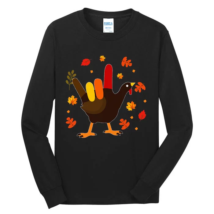 I Love You Hand Sign Turkey Cool ASL Thanksgiving Tall Long Sleeve T-Shirt