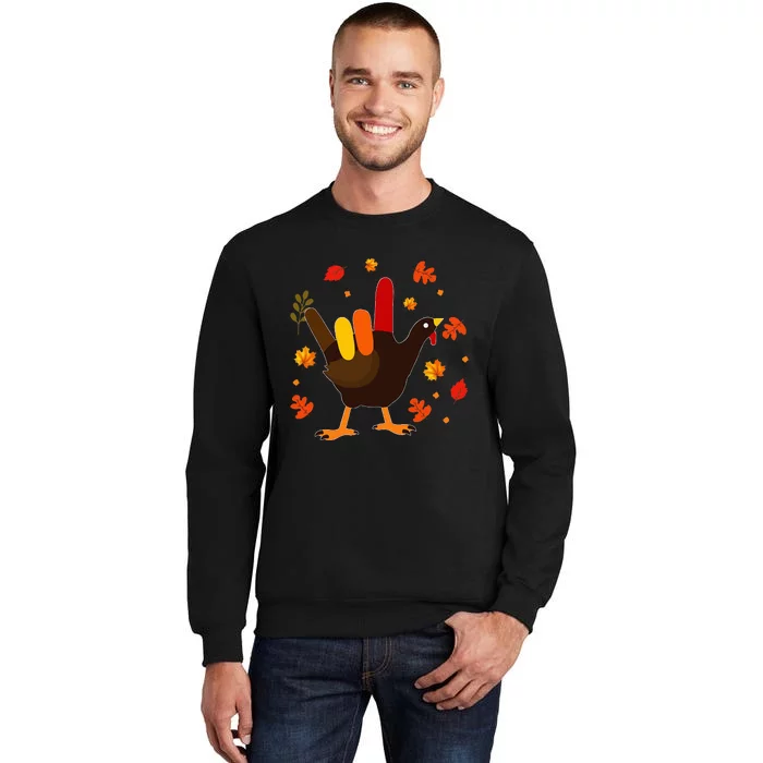 I Love You Hand Sign Turkey Cool ASL Thanksgiving Tall Sweatshirt