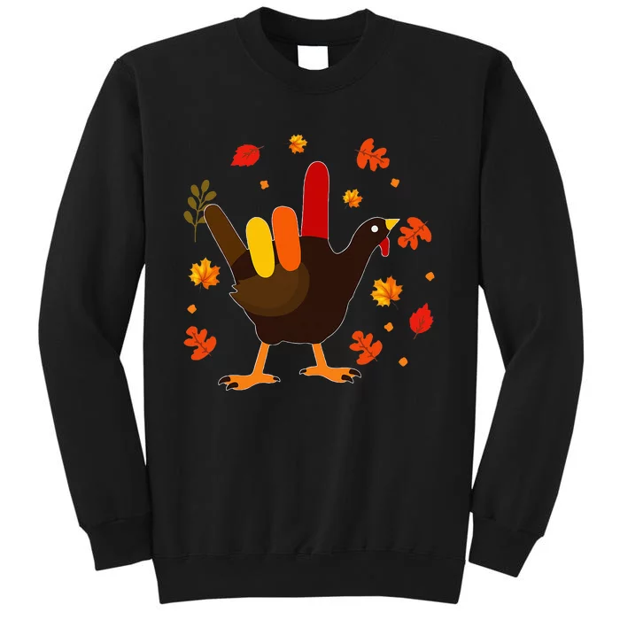 I Love You Hand Sign Turkey Cool ASL Thanksgiving Tall Sweatshirt