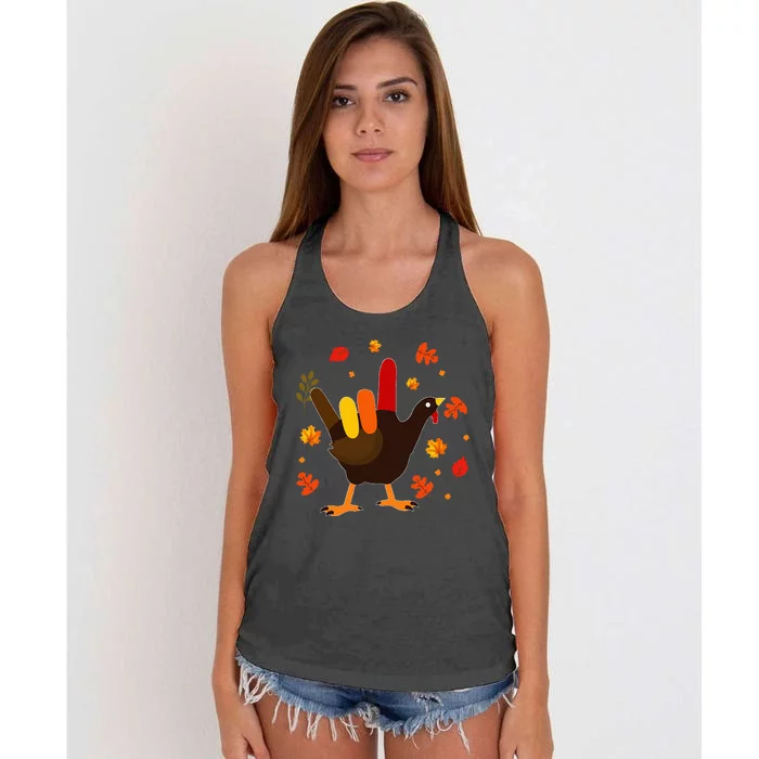 I Love You Hand Sign Turkey Cool ASL Thanksgiving Women's Knotted Racerback Tank