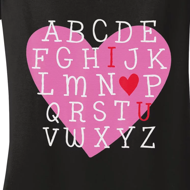 i love you Valentines Day Alphabet Teacher Women's V-Neck T-Shirt