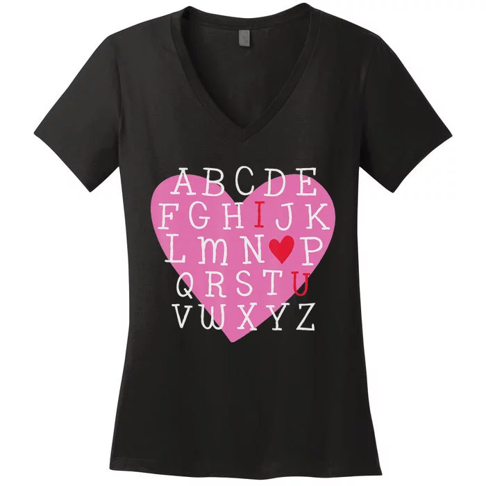 i love you Valentines Day Alphabet Teacher Women's V-Neck T-Shirt