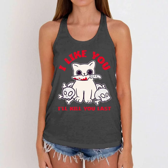 I Like You ILl Kill You Last Murder Serial Killer Women's Knotted Racerback Tank