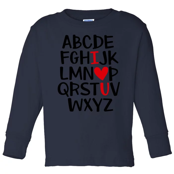 I Love You Abc Alphabet Teacher Valentines Day Heart Funny Gift Toddler Long Sleeve Shirt