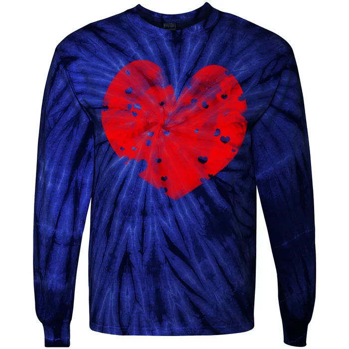 I Love You Clouds Red Heart Distressed Valentine's Day Gift Tie-Dye Long Sleeve Shirt