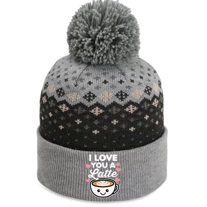 I Love You A Latte Coffee Hearts Valentine's Day White Text The Baniff Cuffed Pom Beanie