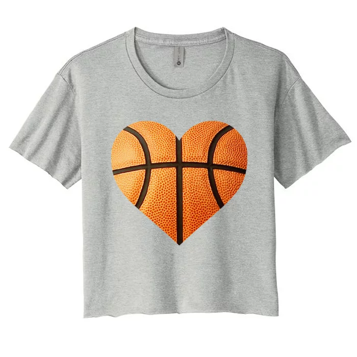 I Love You Basketball Heart Valentine's Day Emoticon Women's Crop Top Tee