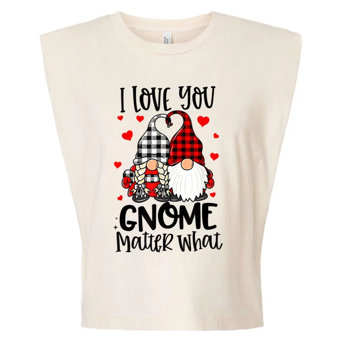 I Love You Gnome Matter What Buffalo Plaid Valentine's Day Garment-Dyed Women's Muscle Tee