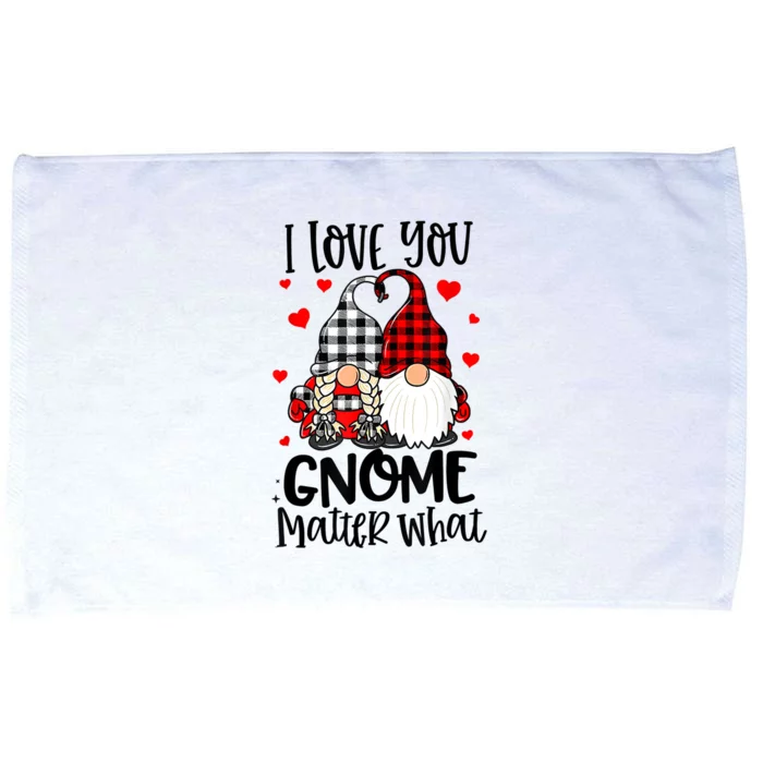 I Love You Gnome Matter What Buffalo Plaid Valentine's Day Microfiber Hand Towel