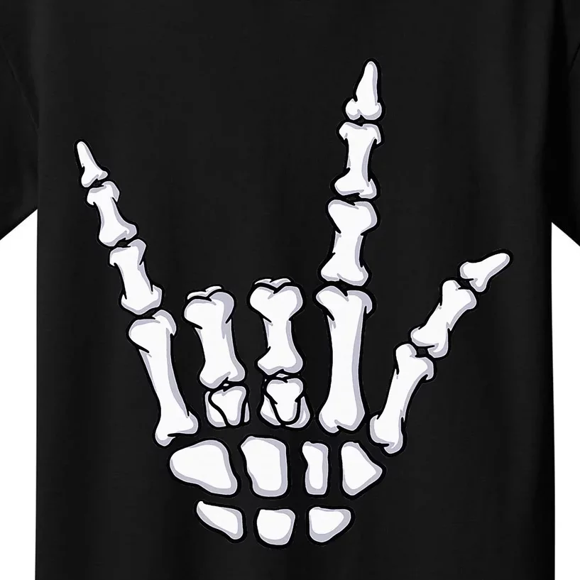 I Love You Sign Language Skeleton Hand ASL Halloween Costume Kids T-Shirt