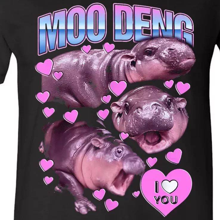 I Love You Moo Deng Cute Funny Hippo V-Neck T-Shirt