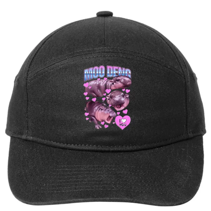 I Love You Moo Deng Cute Funny Hippo 7-Panel Snapback Hat