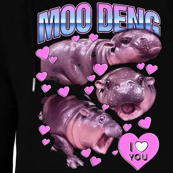 I Love You Moo Deng Cute Funny Hippo Womens Funnel Neck Pullover Hood