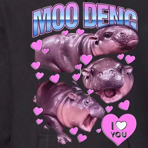 I Love You Moo Deng Cute Funny Hippo Premium Hoodie