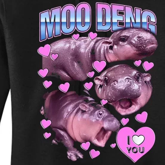 I Love You Moo Deng Cute Funny Hippo Women's Pullover Hoodie