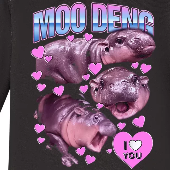 I Love You Moo Deng Cute Funny Hippo Baby Long Sleeve Bodysuit