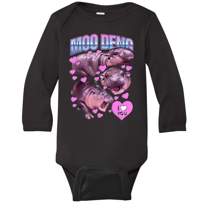 I Love You Moo Deng Cute Funny Hippo Baby Long Sleeve Bodysuit