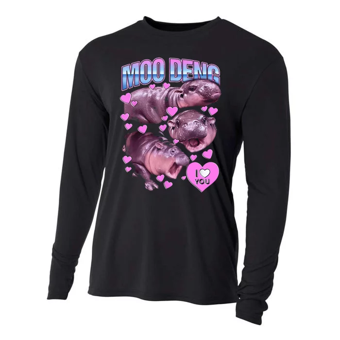 I Love You Moo Deng Cute Funny Hippo Cooling Performance Long Sleeve Crew