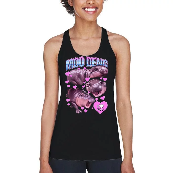 I Love You Moo Deng Cute Funny Hippo Women's Racerback Tank