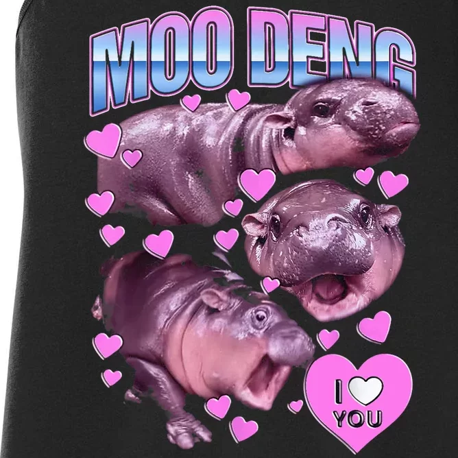 I Love You Moo Deng Cute Funny Hippo Women's Racerback Tank